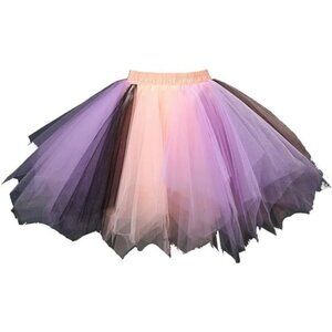 Women's Short Vintage Ballet Bubble Puffy Tutu Petticoat Skirt Coral Lilac Black